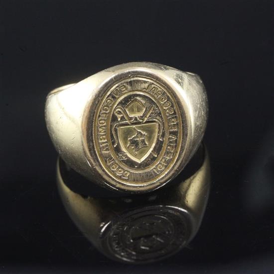 A 1970s high carat gold Bishops ring, size U.